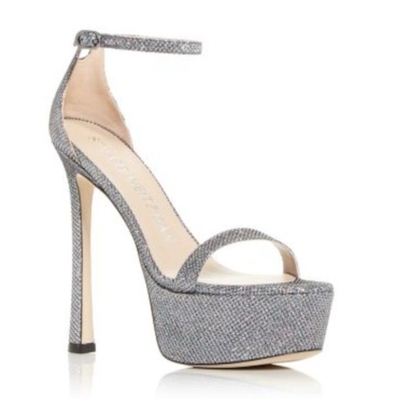 New Stuart Weitzman Platform Nudistcurve Hollywood Sandals Nudist Curve Glitter - Picture 2 of 11